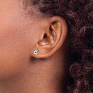 14k White Gold 6.25mm Diamond-Cut Round Stud Earrings