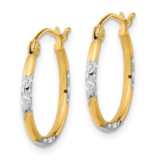 14k Yellow Gold w/ White Rhodium-Plating 16mm Diamond-cut Hoop Earrings