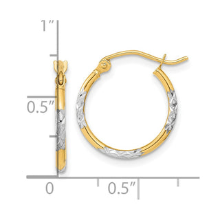 14k Yellow Gold w/ White Rhodium-Plating 16mm Diamond-cut Hoop Earrings