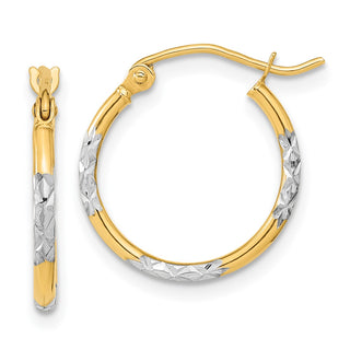 14k Yellow Gold w/ White Rhodium-Plating 16mm Diamond-cut Hoop Earrings