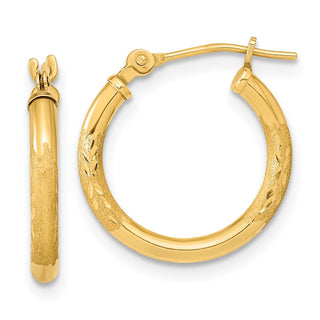 14k Yellow Gold 15.64mm Polished and Satin Diamond-cut Hoop Earrings