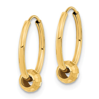 14k Yellow Gold 15.38mm Polished with Diamond-cut Ball Hoop Earrings