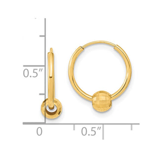 14k Yellow Gold 15.38mm Polished with Diamond-cut Ball Hoop Earrings