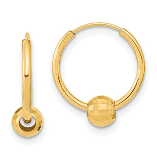 14k Yellow Gold 15.38mm Polished with Diamond-cut Ball Hoop Earrings
