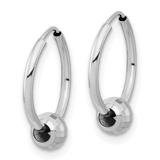 14k White Gold 15.38mm Polished Hoop with a Diamond-cut Ball Earrings