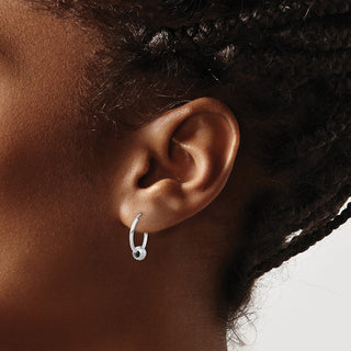 14k White Gold 15.38mm Polished Hoop with a Diamond-cut Ball Earrings