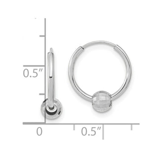 14k White Gold 15.38mm Polished Hoop with a Diamond-cut Ball Earrings