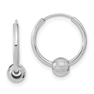 14k White Gold 15.38mm Polished Hoop with a Diamond-cut Ball Earrings