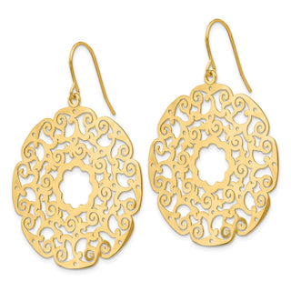 14k Yellow Gold 48mm Fancy Lace Filigree Dangle Earrings