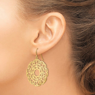 14k Yellow Gold 48mm Fancy Lace Filigree Dangle Earrings
