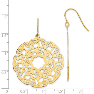 14k Yellow Gold 48mm Fancy Lace Filigree Dangle Earrings