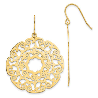14k Yellow Gold 48mm Fancy Lace Filigree Dangle Earrings