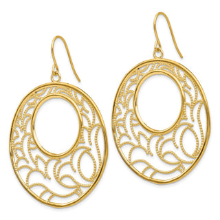 14k Yellow Gold 52mm Circle Cutout Fleur-de-Lis Design Dangle Earrings