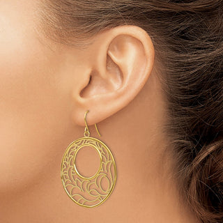 14k Yellow Gold 52mm Circle Cutout Fleur-de-Lis Design Dangle Earrings