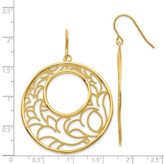 14k Yellow Gold 52mm Circle Cutout Fleur-de-Lis Design Dangle Earrings