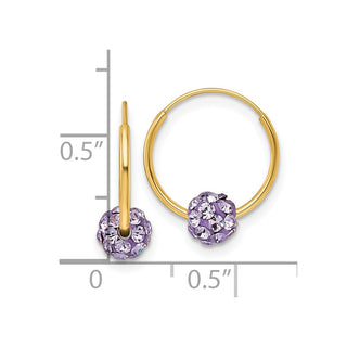 14k Gold 13mm Polished Lavender Crystal & Resin Bead Endless Hoop Earrings