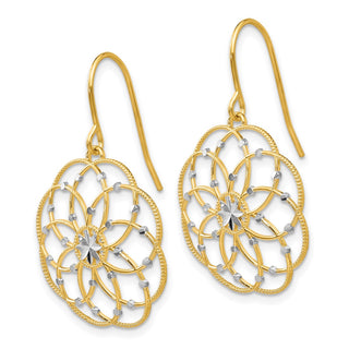 14k Yellow Gold & Rhodium-Plating 32mm Diamond-cut Fancy Shepherd Hook Earrings