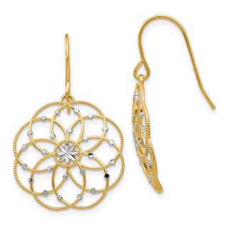 14k Yellow Gold & Rhodium-Plating 32mm Diamond-cut Fancy Shepherd Hook Earrings