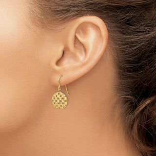 14k Yellow Gold 25mm Circle Diamond-cut Shepherd Hook Dangle Earrings