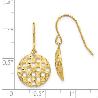 14k Yellow Gold 25mm Circle Diamond-cut Shepherd Hook Dangle Earrings