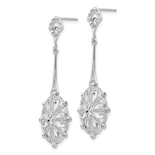 14k White Gold 42mm Diamond-cut Filigree Drop Earrings