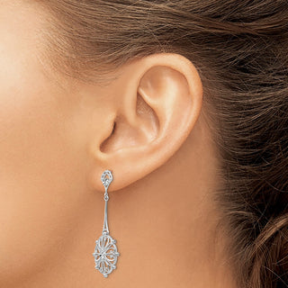 14k White Gold 42mm Diamond-cut Filigree Drop Earrings