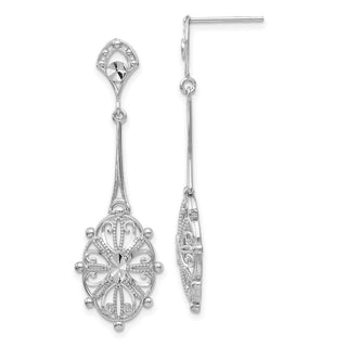 14k White Gold 42mm Diamond-cut Filigree Drop Earrings