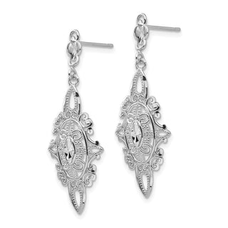 14k White Gold 36mm Diamond-cut Filigree Dangle Earrings