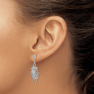 14k White Gold 36mm Diamond-cut Filigree Dangle Earrings
