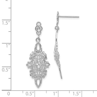 14k White Gold 36mm Diamond-cut Filigree Dangle Earrings