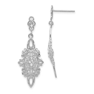 14k White Gold 36mm Diamond-cut Filigree Dangle Earrings