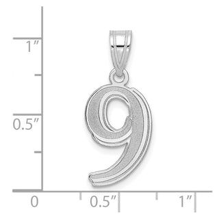 14k White Gold Polished Etched Number 9 Pendant