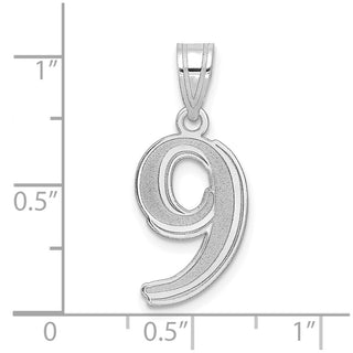 14k White Gold Polished Etched Number 9 Pendant