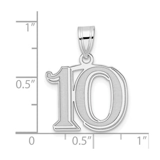 14k White Gold Polished Etched Number 10 Pendant