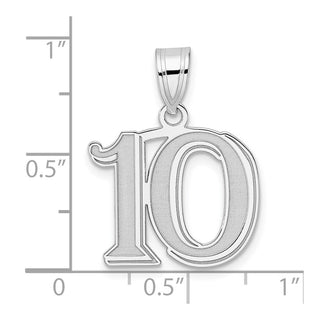14k White Gold Polished Etched Number 10 Pendant