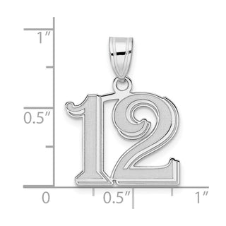 14k White Gold Polished Etched Number 12 Pendant