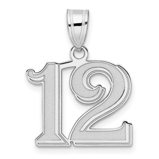 14k White Gold Polished Etched Number 12 Pendant
