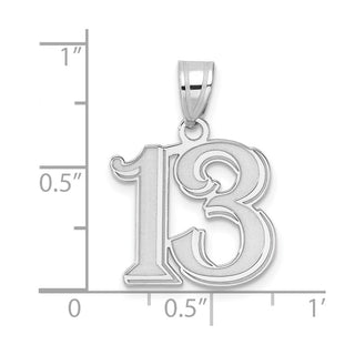 14k White Gold Polished Etched Number 13 Pendant