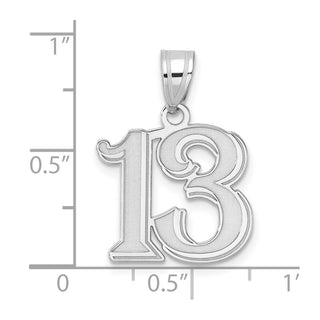14k White Gold Polished Etched Number 13 Pendant