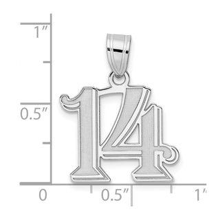 14k White Gold Polished Etched Number 14 Pendant