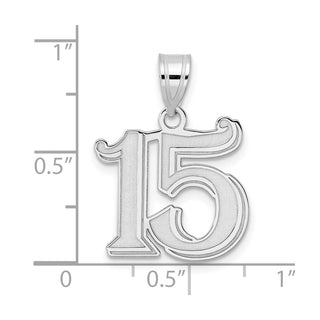 14k White Gold Polished Etched Number 15 Pendant