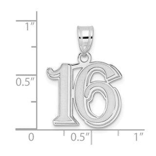 14k White Gold Polished Etched Number 16 Pendant