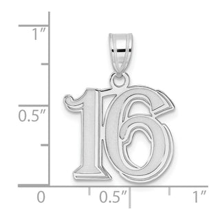 14k White Gold Polished Etched Number 16 Pendant