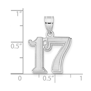 14k White Gold Polished Etched Number 17 Pendant