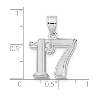 14k White Gold Polished Etched Number 17 Pendant