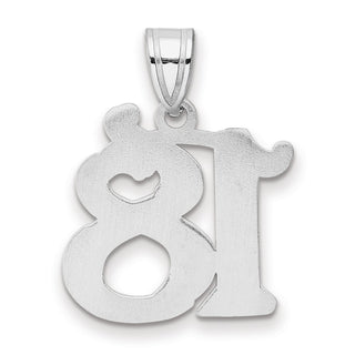 14k White Gold Polished Etched Number 18 Pendant