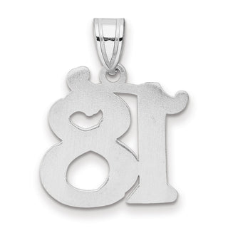 14k White Gold Polished Etched Number 18 Pendant