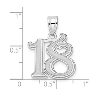 14k White Gold Polished Etched Number 18 Pendant