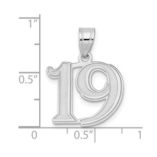 14k White Gold Polished Etched Number 19 Pendant