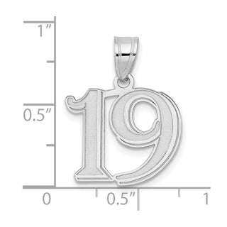 14k White Gold Polished Etched Number 19 Pendant